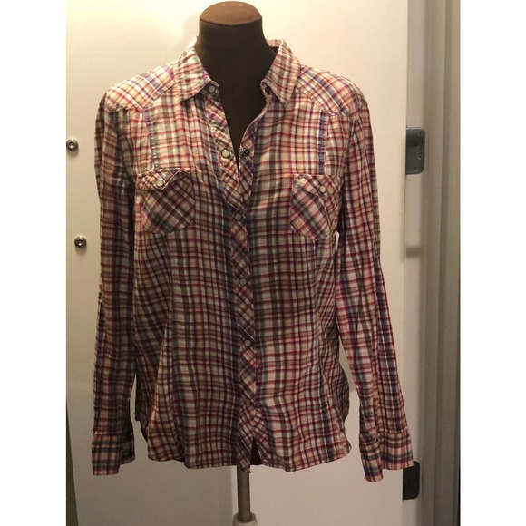 Colorful Old Navy Plaid Shirt sz LG - Picture 1 of 7